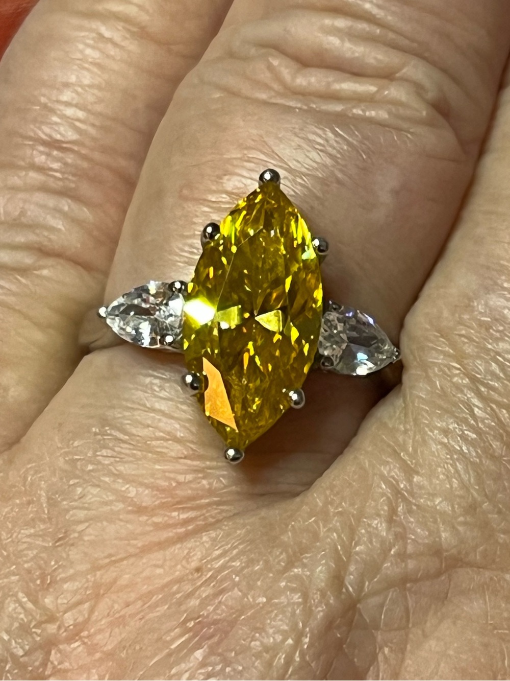 Vibrant Yellow Moissanite Marquise 5ctw ctr Ring w/ Pear Accents Sz9 GORGEOUS